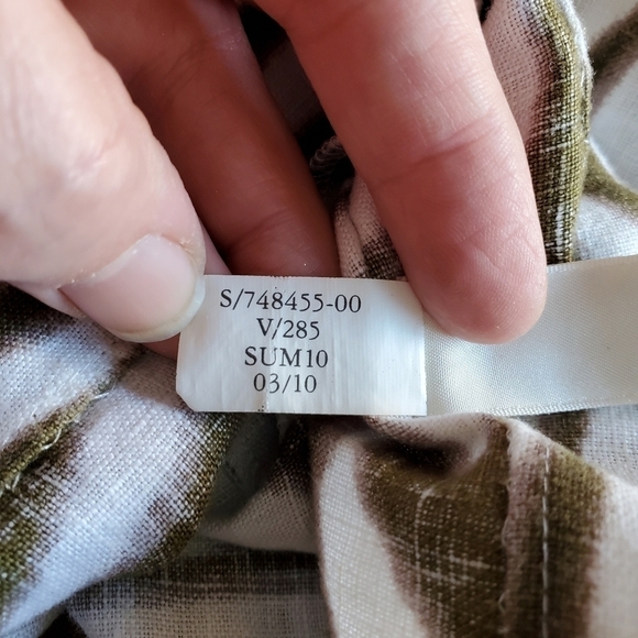 🟢7348 * Banana Republic Animal Print Linen Dress Olive Green White Size 0P - Picture 6 of 10